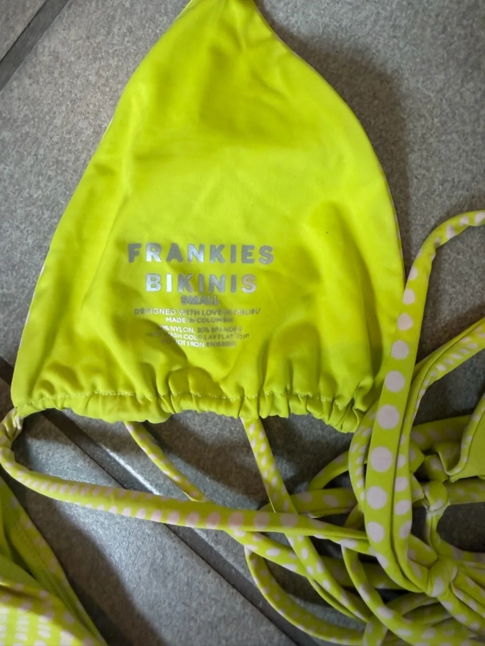 Frankie's Bikinis Neon Lime pink Polka Dot Bikini set top s and bottom m